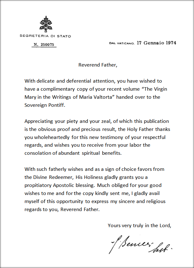 Pope Paul VI's Letter to Fr. Gabriel Roschini, O.S.M. (English Translation)